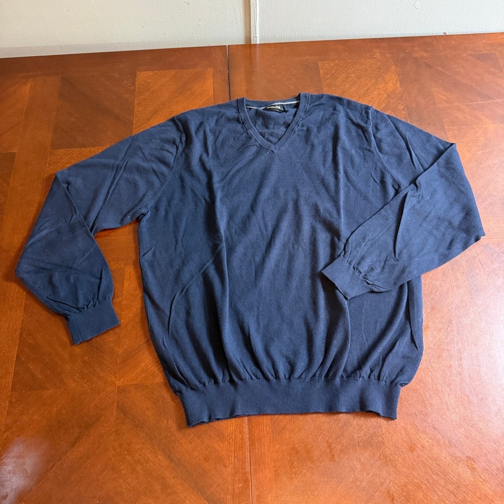 Massimo Dutti Mens Navy Blue Cotton Silk Cashmere V-Neck Sweater Sz XXL